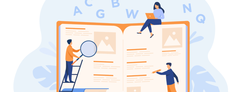 Students learning foreign language with vocabulary